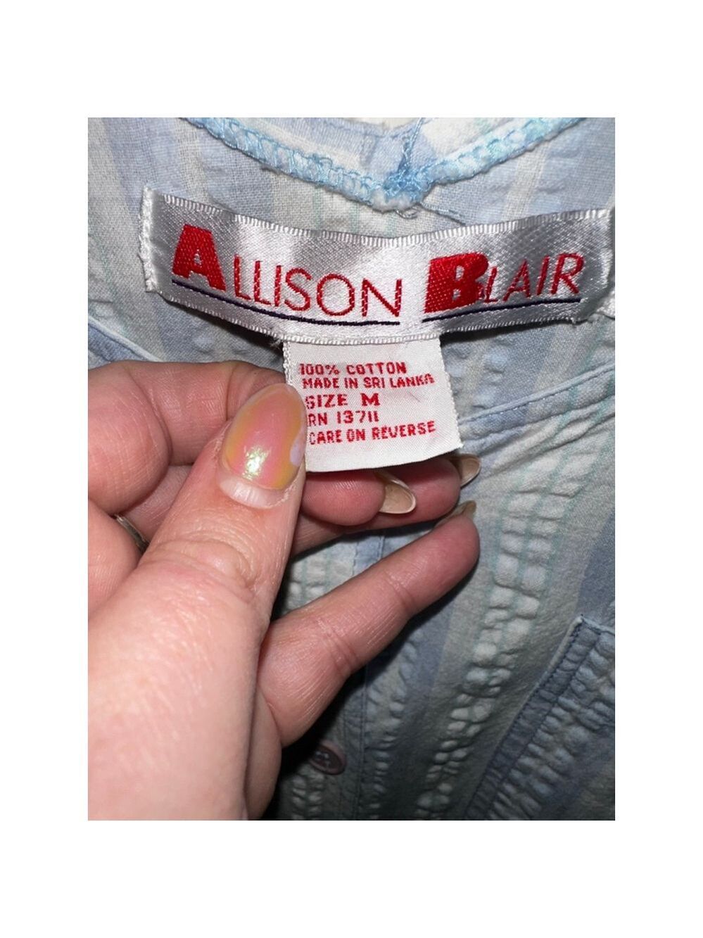 Allison Blair Blue Stripe Sleeveless Midi Dress Button Front Pockets Cottagecore - Picture 6 of 10